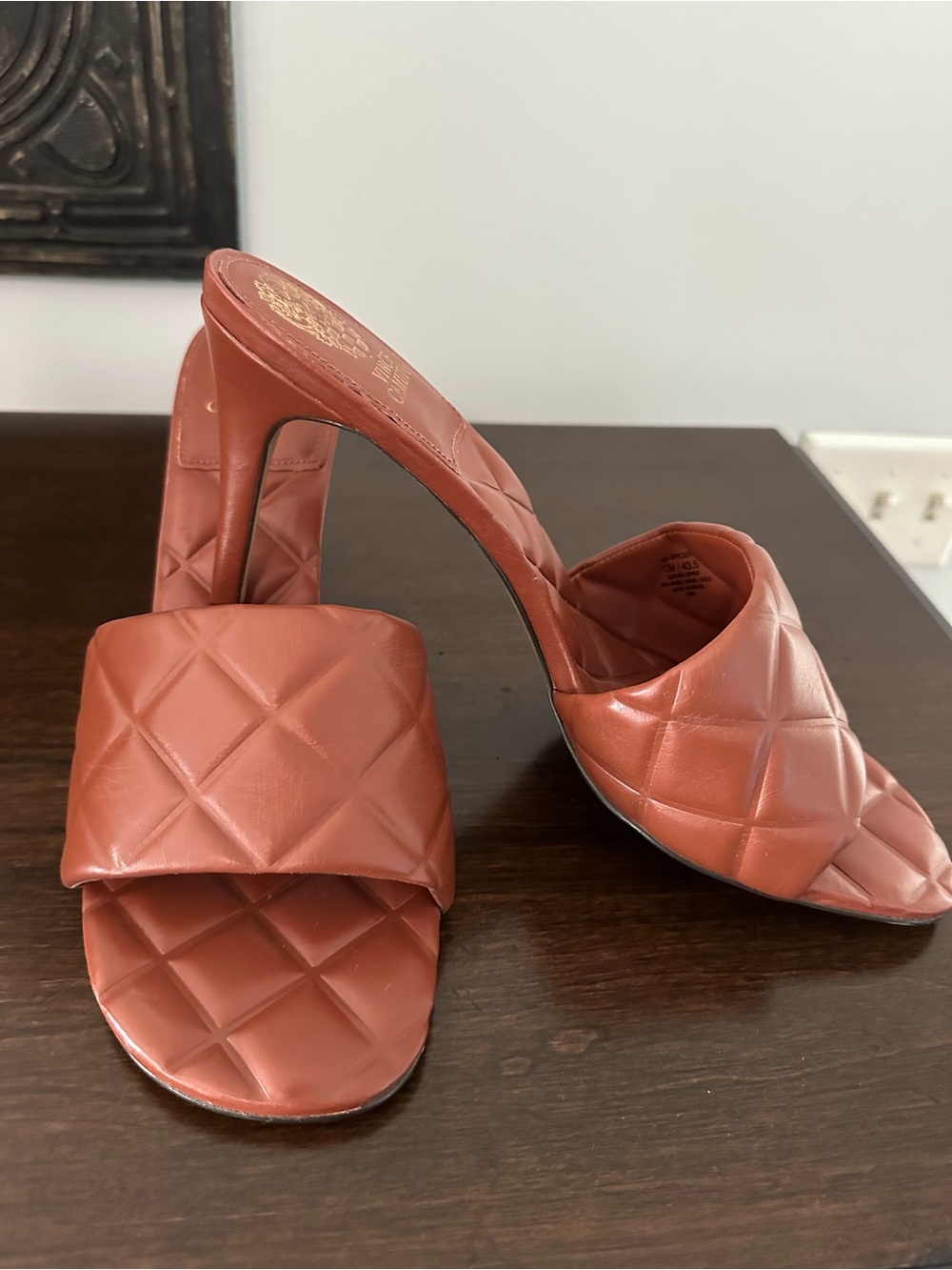 Vince Camuto Quilted Slide Heels; Brown